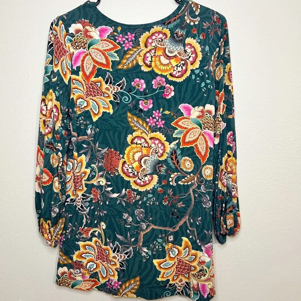 Johnny Was Orizaba‎ Puff Quarter Length Sleeve Green Floral Paisley Small